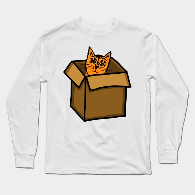 Orange Tabby Cat Hiding in a Cardboard Box Long Sleeve T-Shirt by Lavenderbuttons